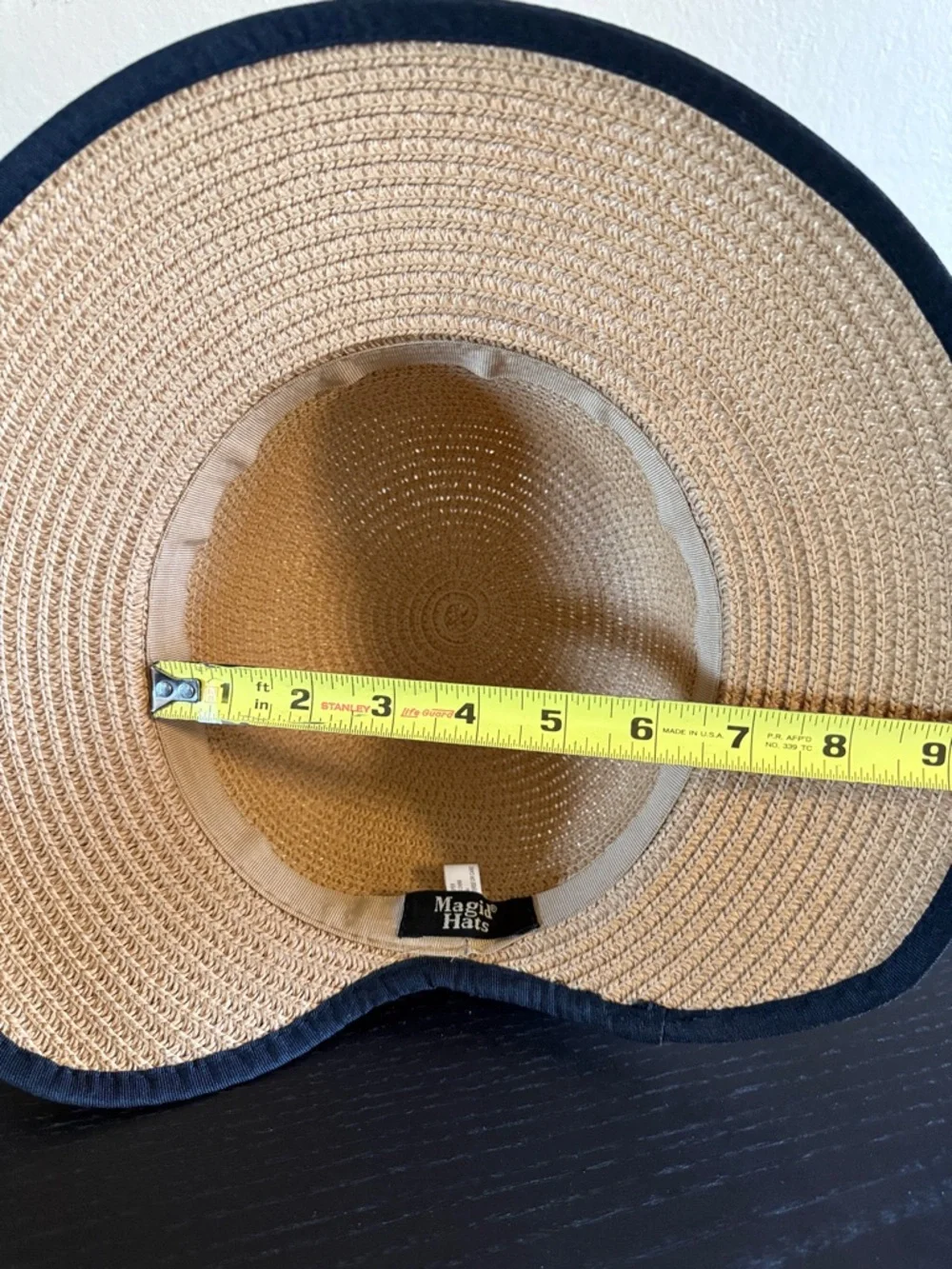 Magid Straw Sun Hat Tan/Natural with Black Ribbon Trim Bow OS New no tag